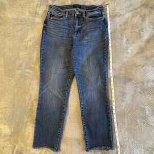Judy Blue Boyfriend Fit Cropped Distressed Dark Wash Jeans Raw Hem Size 9/29